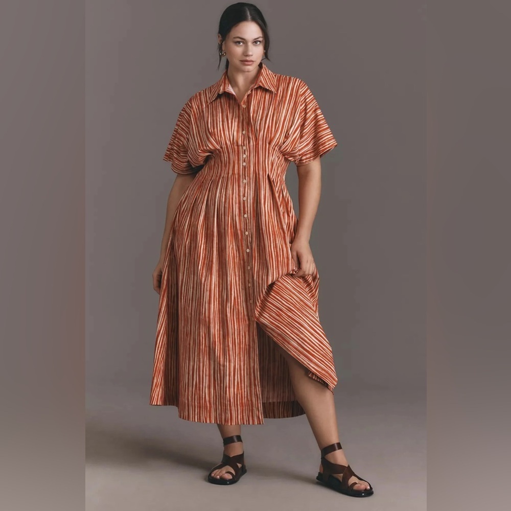 NWT! Anthropologie Tobie Button-Front Pleated
Shirt Dress by Exquise - XS 2️⃣